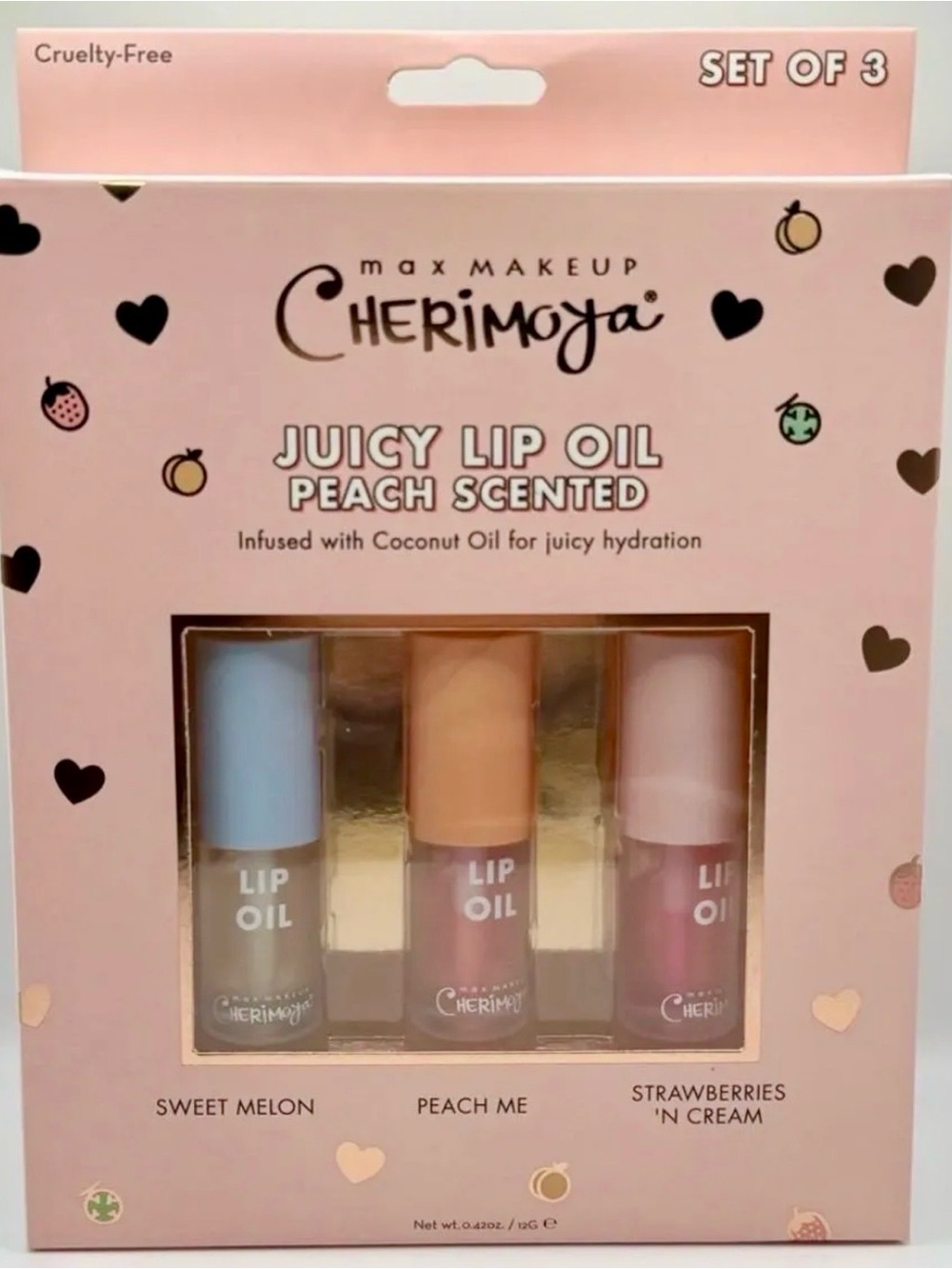 Cherimoya Juicy Lip Oil Set of 3 - Peach Scented NWT